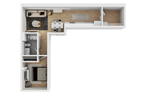Floor plan for 1 bed, 1 bath, 736 sqft