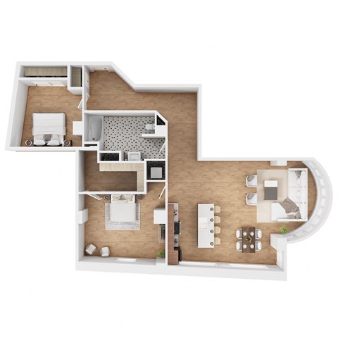 Floor plan for 2 beds, 1 bath, 1000 sqft