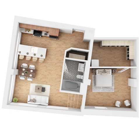 Floor plan for 1 bed, 1 bath, 650 sqft