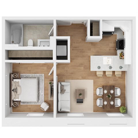 Floor plan for 1 bed, 1 bath, 545 sqft