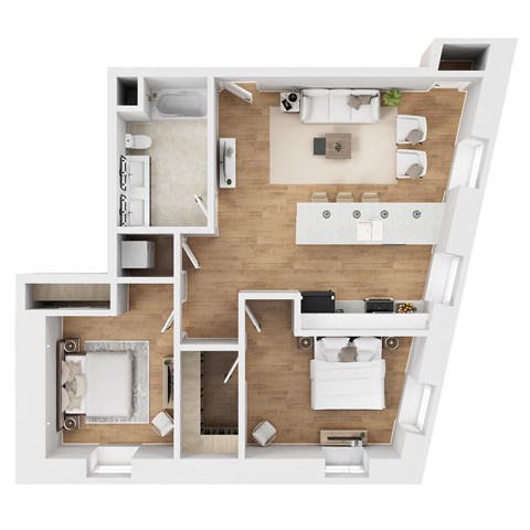 Floor plan for 2 beds, 1 bath, 880 sqft