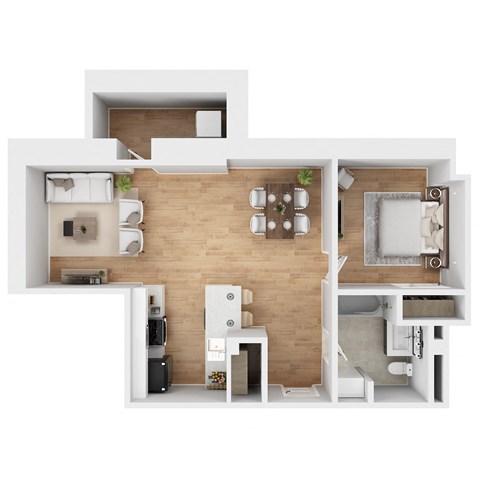 Floor plan for 1 bed, 1 bath, 700 sqft