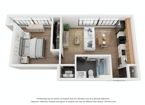 Floor plan for 1 bed, 1 bath