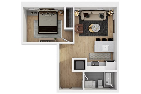 Floor plan for 1 bed, 1 bath, 512 sqft