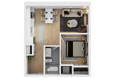 Floor plan for 1 bed, 1 bath, 501 sqft