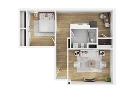 Floor plan for 1 bed, 1 bath, 650 sqft