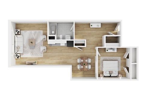 Floor plan for 1 bed, 1 bath, 756 sqft
