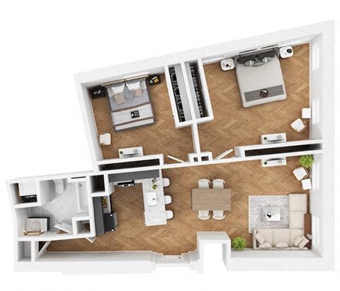 Floor plan for 2 beds, 1 bath, 1032 sqft