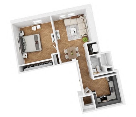 Floor plan for 1 bed, 1 bath, 623 sqft