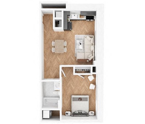Floor plan for 1 bed, 1 bath, 564 sqft