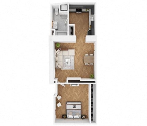 Floor plan for 1 bed, 1 bath, 825 sqft