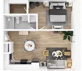 Floor plan for 1 bed, 1 bath, 575 sqft