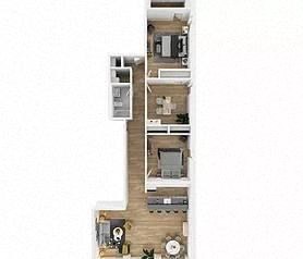 Floor plan for 2 beds, 1 bath, 1500 sqft