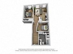 Floor plan for 2 beds, 2 baths, 894 sqft