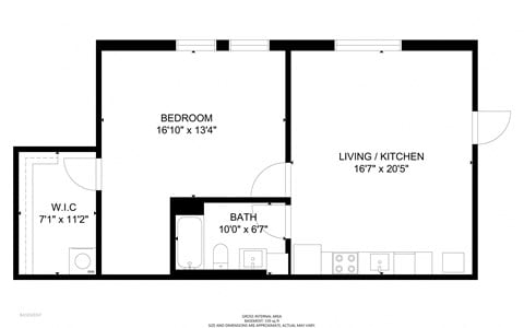 Floor plan for 1 bed, 1 bath, 794 sqft