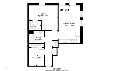 Floor plan for 2 beds, 1 bath, 904 sqft
