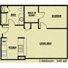 Floor plan for 1 bed, 1 bath, 564 sqft