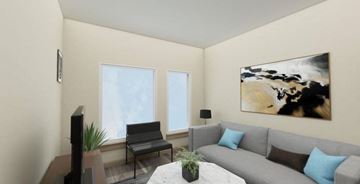 Seattle apartment for rent - a living room with a couch and a chair and two windows