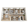 Floor plan for 3 beds, 2 baths, 1044 sqft
