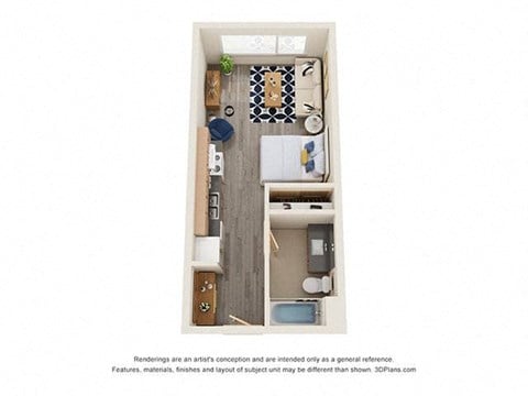 Floor plan for studio, 1 bath, 375 sqft