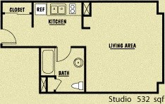 Floor plan for studio, 1 bath, 395 sqft