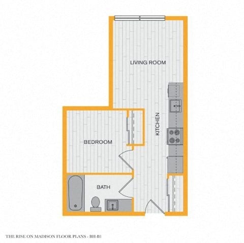 Floor plan for 1 bed, 1 bath, 465 sqft