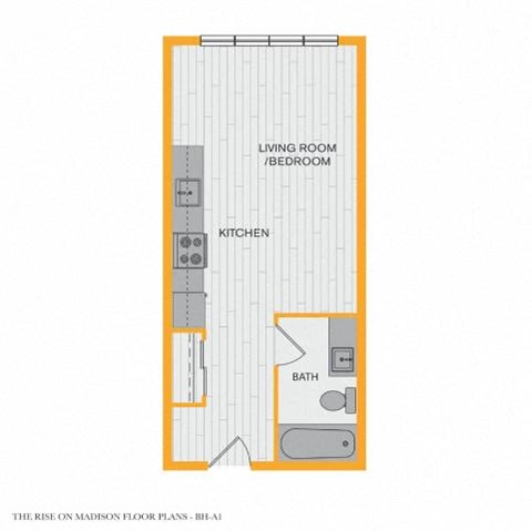 Floor plan for studio, 1 bath, 442 sqft