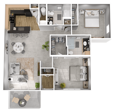 Floor plan for 2 beds, 2 baths, 1088 sqft