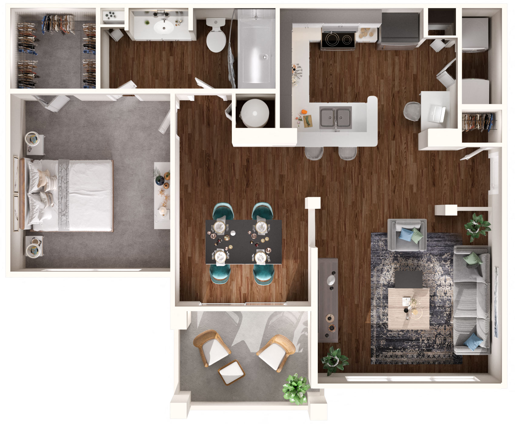 Floor plan for 1 bed, 1 bath, 778 sqft