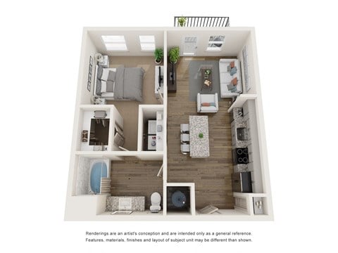 Floor plan for 1 bed, 1 bath, 663 sqft