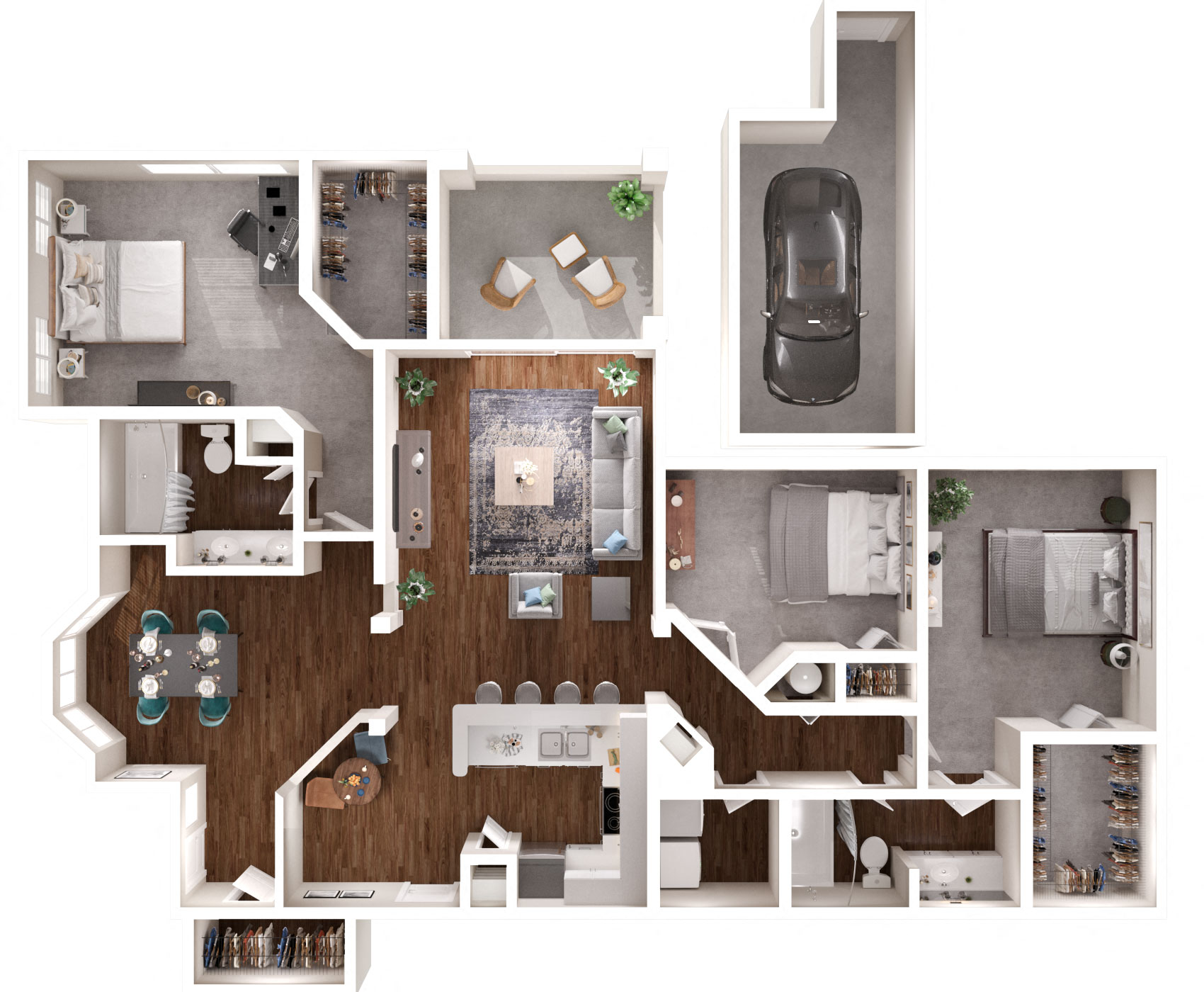 Floor plan for 3 beds, 2 baths, 1422 sqft