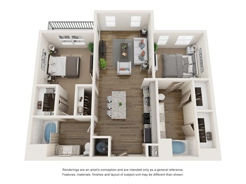 Floor plan for 2 beds, 2 baths, 1018 sqft