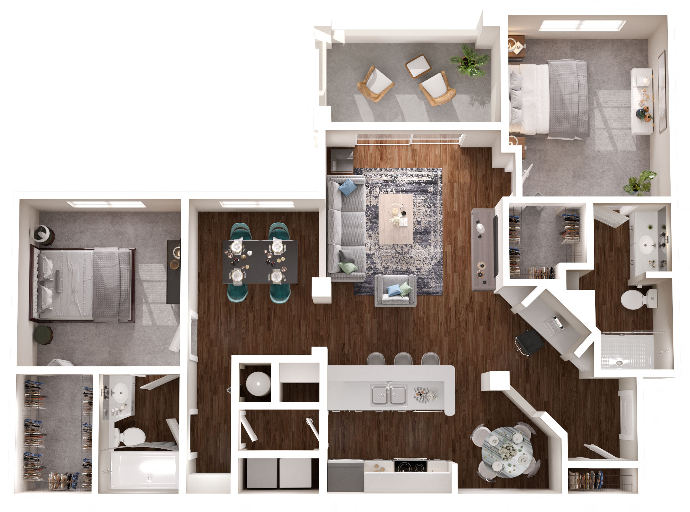 Floor plan for 2 beds, 2 baths, 1209 sqft