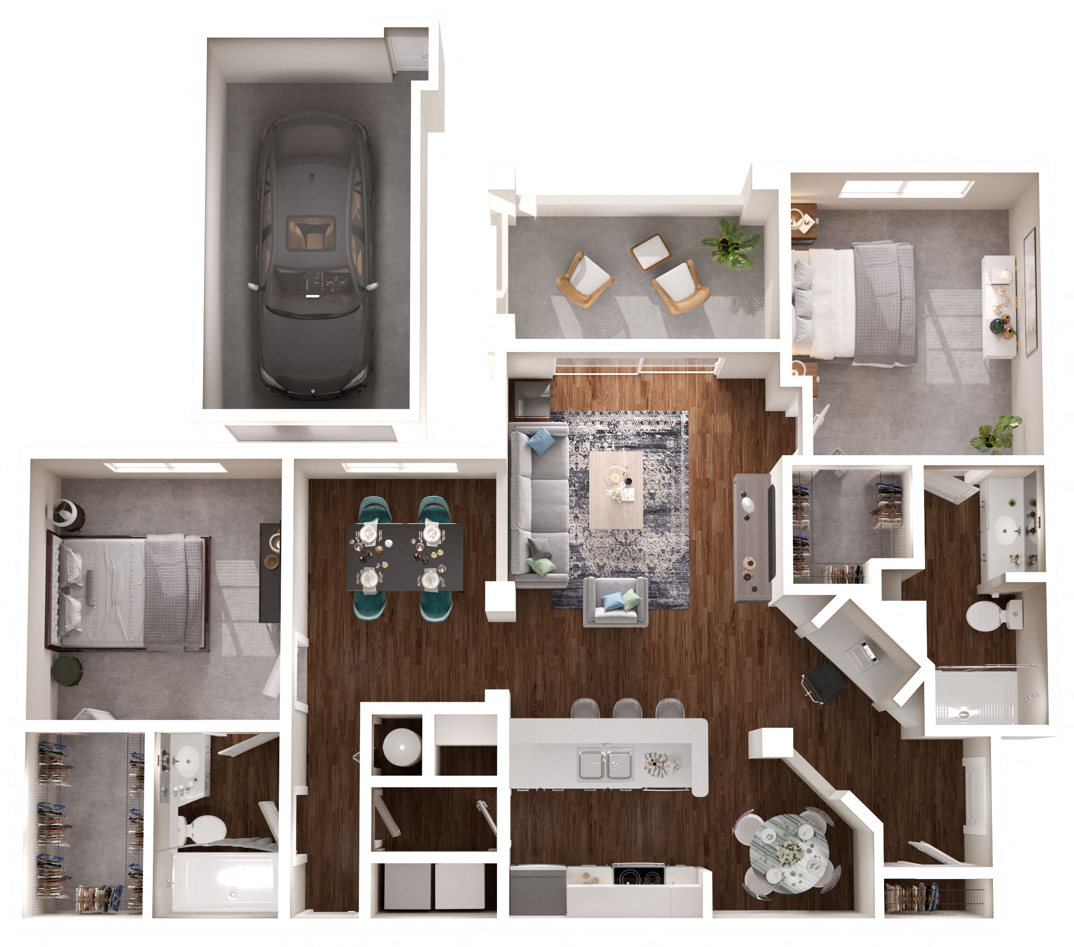 Floor plan for 2 beds, 2 baths, 1209 sqft