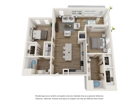 Floor plan for 2 beds, 2 baths, 1274 sqft