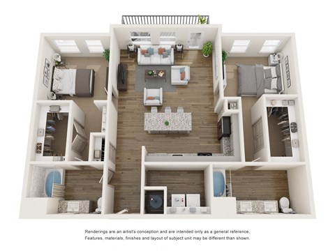 Floor plan for 2 beds, 2 baths, 1319 sqft