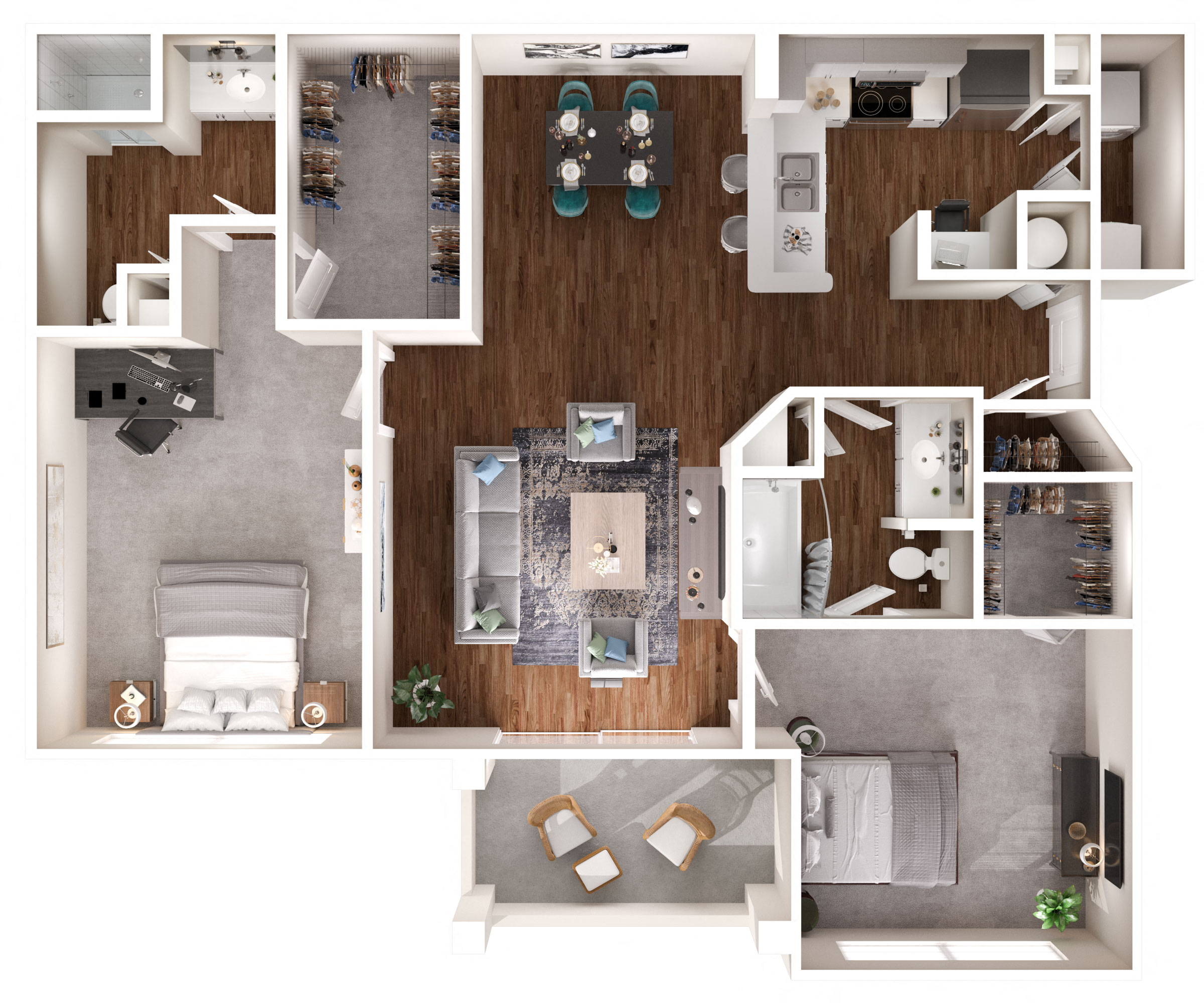 Floor plan for 2 beds, 2 baths, 1133 sqft