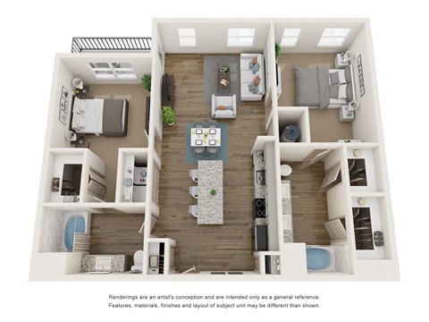 Floor plan for 2 beds, 2 baths, 1170 sqft