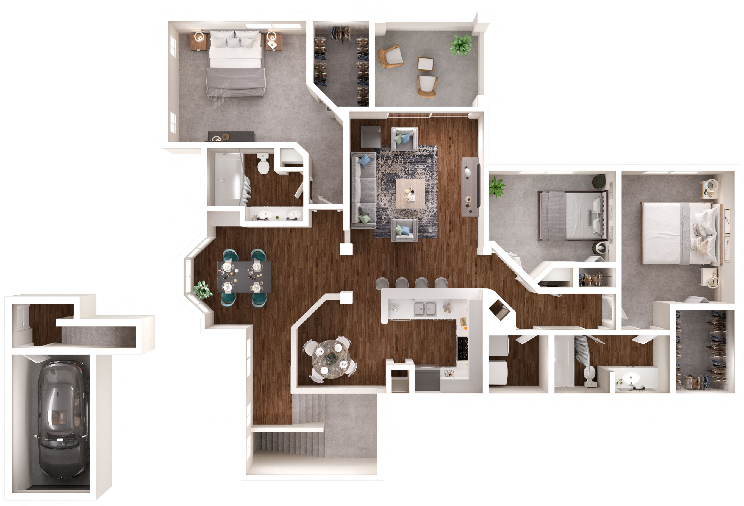 Floor plan for 3 beds, 2 baths, 1612 sqft
