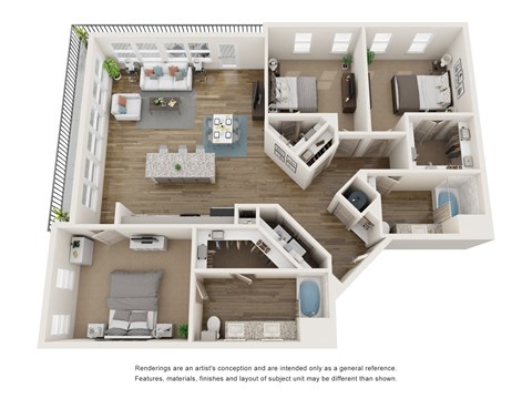 Floor plan for 3 beds, 2 baths, 1527 sqft