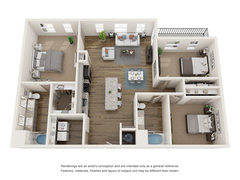 Floor plan for 3 beds, 2 baths, 1438 sqft