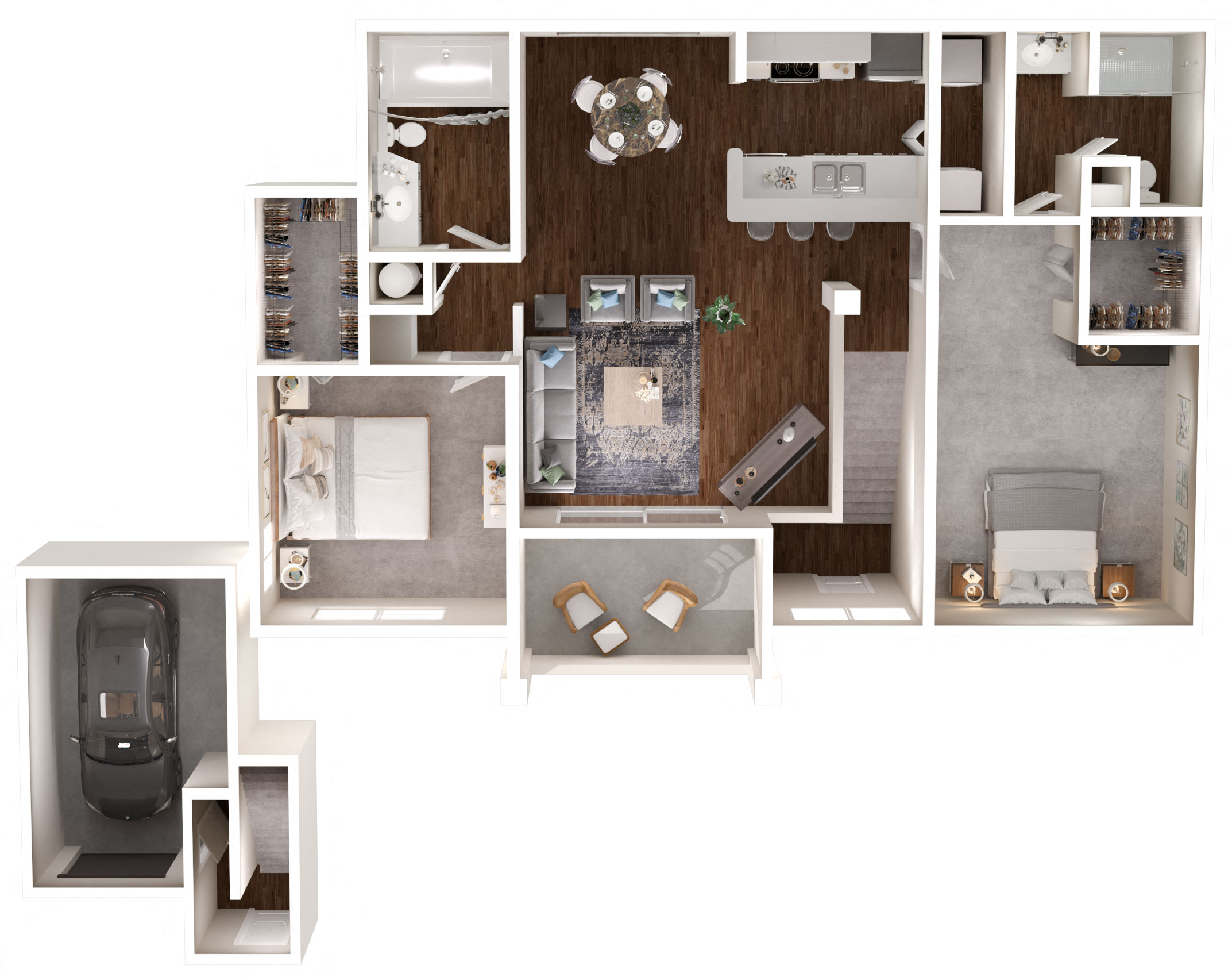 Floor plan for 2 beds, 2 baths, 1147 sqft