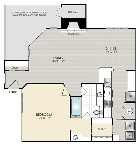Floor plan for 1 bed, 1 bath, 1183 sqft