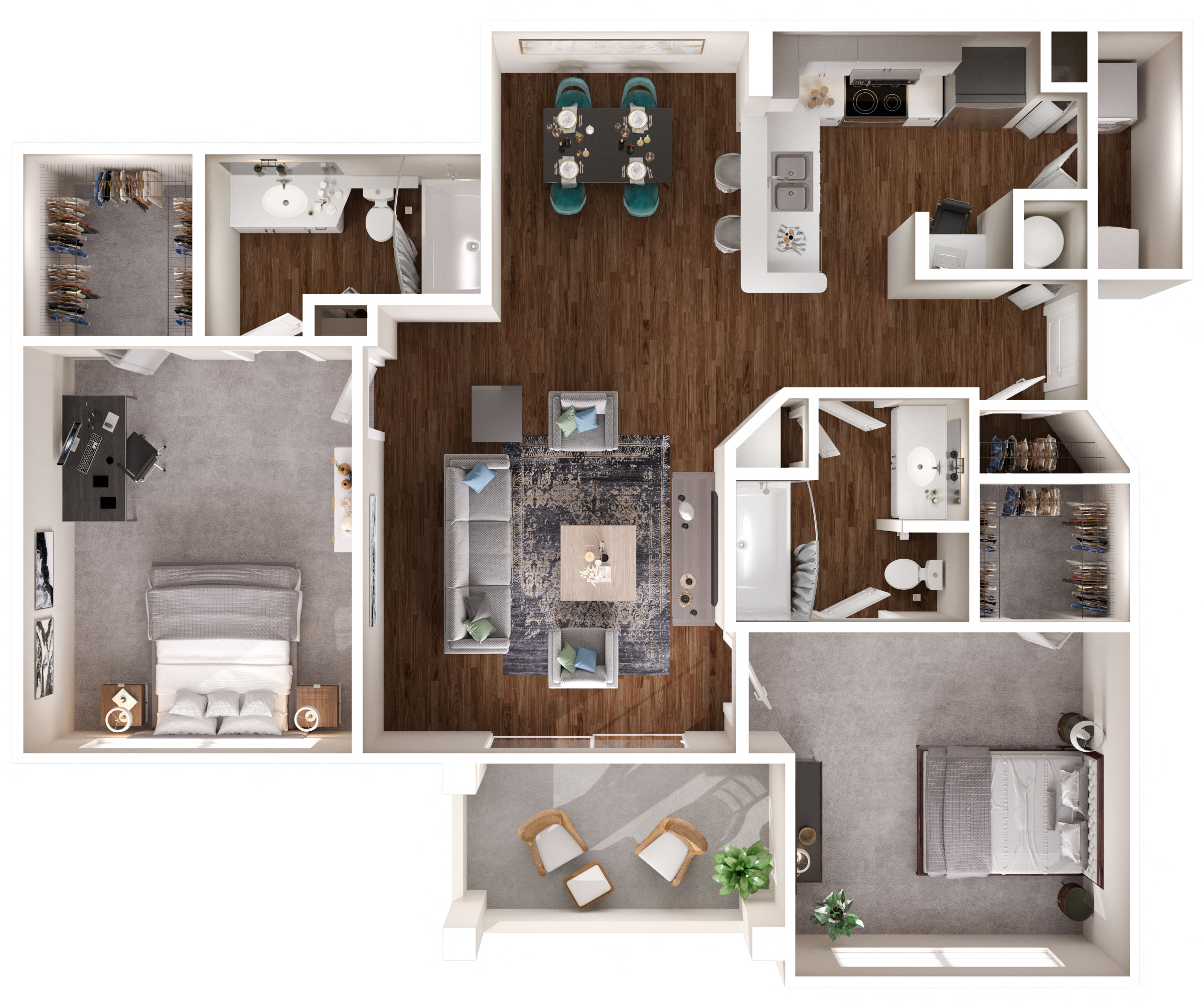 Floor plan for 2 beds, 2 baths, 1066 sqft