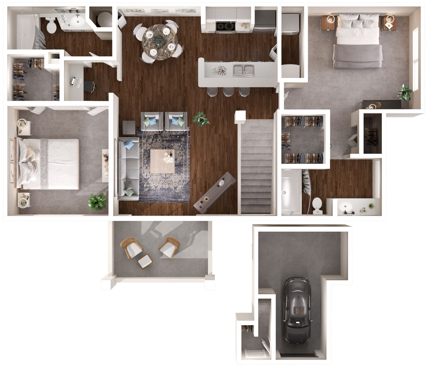 Floor plan for 2 beds, 2 baths, 1141 sqft