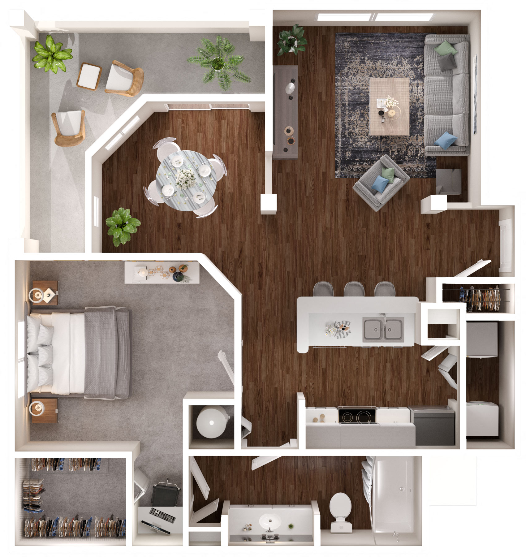 Floor plan for 1 bed, 1 bath, 828 sqft