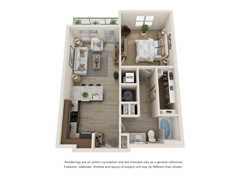 Floor plan for 1 bed, 1 bath, 680 sqft