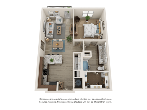 Floor plan for 1 bed, 1 bath, 781 sqft