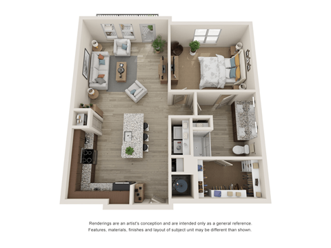 Floor plan for 1 bed, 1 bath, 863 sqft