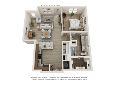 Floor plan for 1 bed, 1 bath, 875 sqft